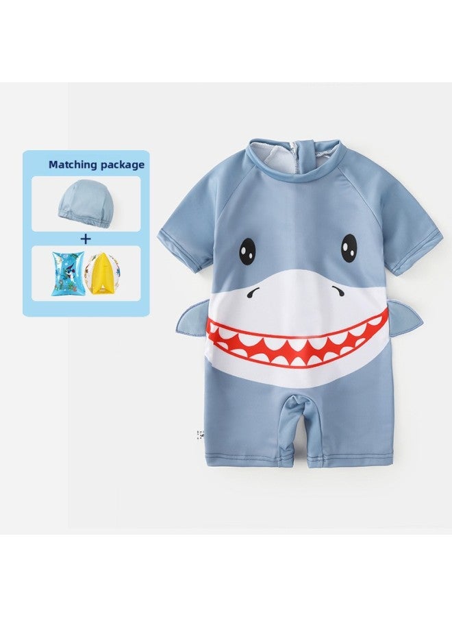 إسكدنيا ملابس سباحة للأطفال للأولاد بدلة سباحة بغطاء للرأس للأطفال الأولاد سراويل سباحة للأطفال الكبار ملابس سباحة احترافية للربيع الساخن - اللون: سمكة القرش قطعة واحدة بدلة سباحة مع حلقة للذراع - - Image 1