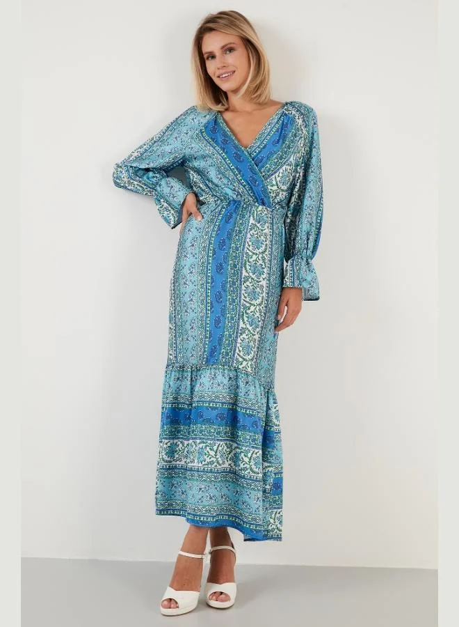 Lela Lela Patterned Relaxed Fit Wrap Collar Dress Women's Dress 6058062