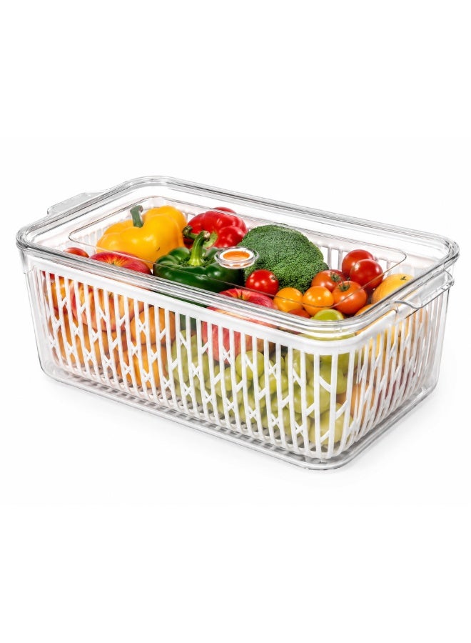 Beram Drain & Store Refrigerator Container Clear Box with Inner Basket Small Transparent PET Organizer Box with Handles Multipurpose Pantry Fridge Freezer Storage Container BPA-Free Rectangular Basket - Image 1