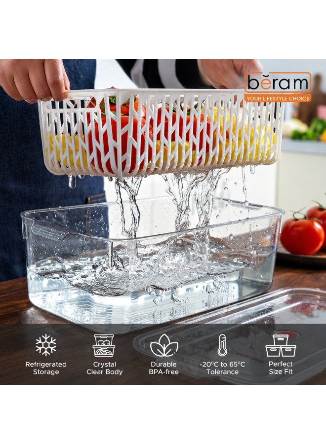 Beram Drain & Store Refrigerator Container Clear Box with Inner Basket Small Transparent PET Organizer Box with Handles Multipurpose Pantry Fridge Freezer Storage Container BPA-Free Rectangular Basket - Image 4