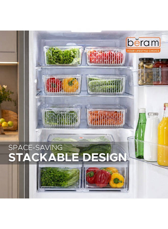 Beram Drain & Store Refrigerator Container Clear Box with Inner Basket Small Transparent PET Organizer Box with Handles Multipurpose Pantry Fridge Freezer Storage Container BPA-Free Rectangular Basket - Image 3