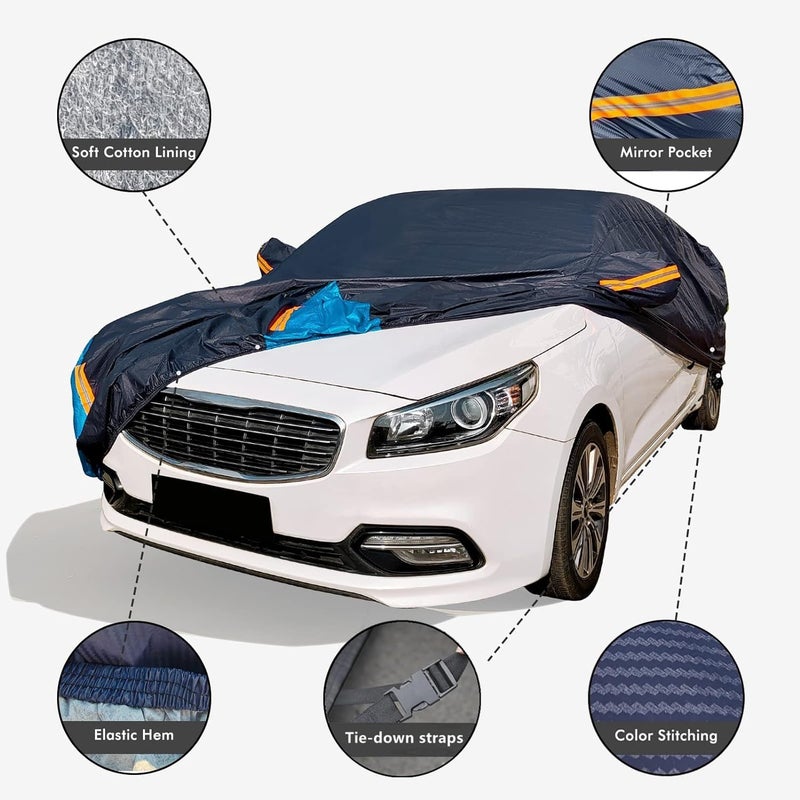 AoMige Full Car Covers,All Weather Waterproof UV Protection Car Cover, Scratch-Resistant Car Exterior Cover w/Reflective Strip,Zipper Door,Windproof Bands Fit Sedan Up to 194" - Image 3