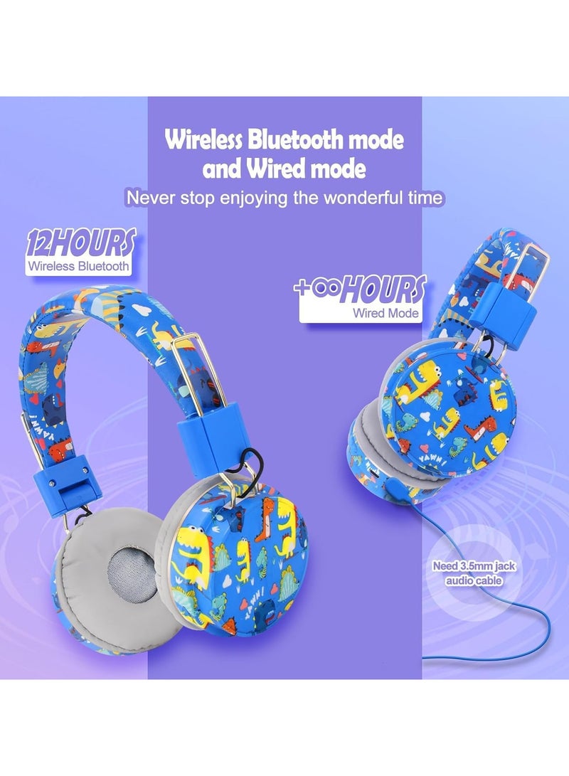 Wireless Headset for Kids, Blue Dinosaur Wireless Headset for Kids, Bluetooth Headset with Microphone, Headset for Toddlers 2+ years old - Image 3