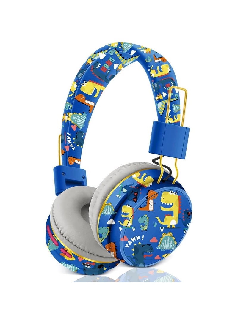 Wireless Headset for Kids, Blue Dinosaur Wireless Headset for Kids, Bluetooth Headset with Microphone, Headset for Toddlers 2+ years old - Image 1