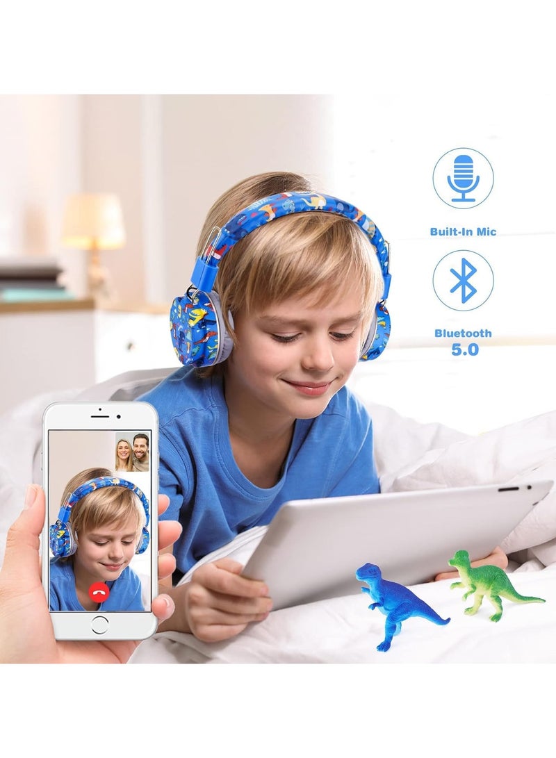 Wireless Headset for Kids, Blue Dinosaur Wireless Headset for Kids, Bluetooth Headset with Microphone, Headset for Toddlers 2+ years old - Image 2