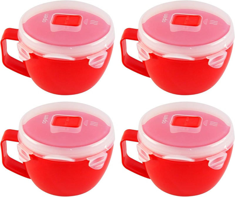 HomeX Set of 4 Microwave Bowls with Lid  Ramen Bowl Microwavable with Steam Release Vents and Easy Locking Clips  BPAFree Dishwasher Safe 32oz Soup Mugs with Handle Microwave Safe - Image 1