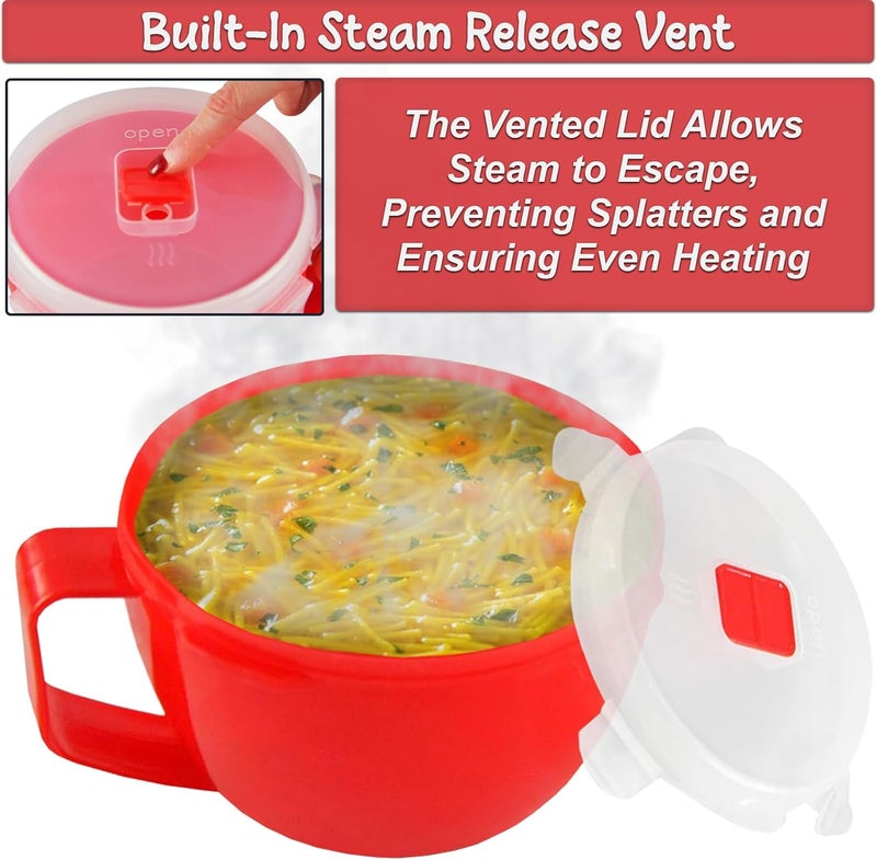 HomeX Set of 4 Microwave Bowls with Lid  Ramen Bowl Microwavable with Steam Release Vents and Easy Locking Clips  BPAFree Dishwasher Safe 32oz Soup Mugs with Handle Microwave Safe - Image 5