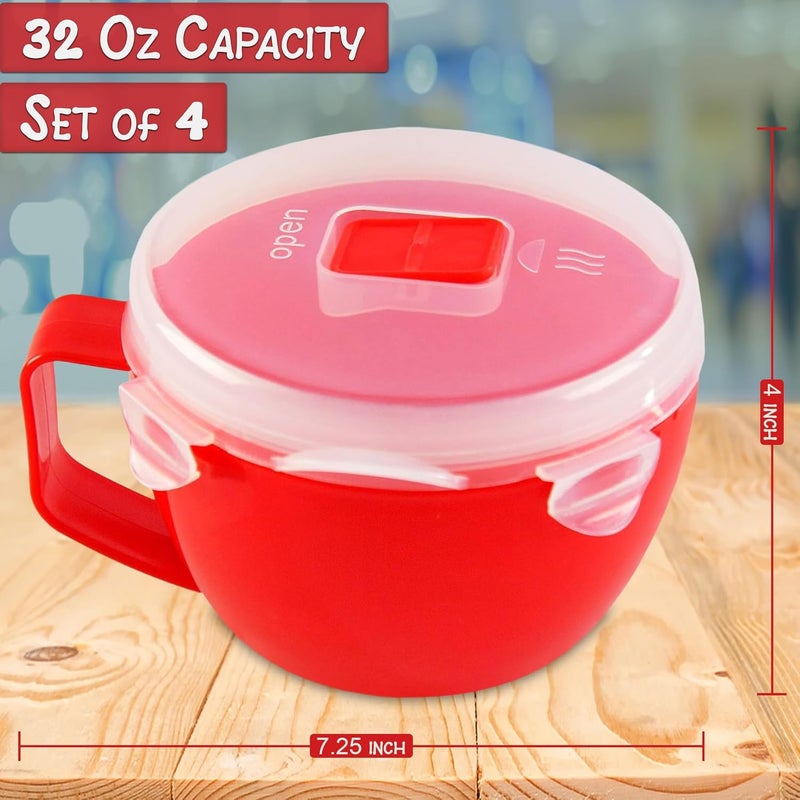 HomeX Set of 4 Microwave Bowls with Lid  Ramen Bowl Microwavable with Steam Release Vents and Easy Locking Clips  BPAFree Dishwasher Safe 32oz Soup Mugs with Handle Microwave Safe - Image 3