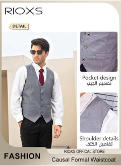 RIOXS Men's Suit Vest,Causal Formal Waistcoat,V-neck Suit Vests,Four Buttons Blazer Slim Vest Top,Solid Color Single Breasted Business Suits Skinny Vest,Wedding Party Dress Waistcoat  - Image 2