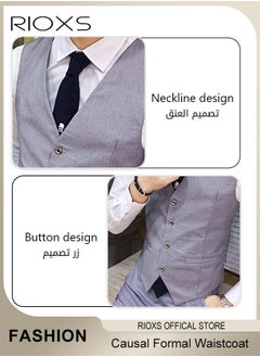 RIOXS Men's Suit Vest,Causal Formal Waistcoat,V-neck Suit Vests,Four Buttons Blazer Slim Vest Top,Solid Color Single Breasted Business Suits Skinny Vest,Wedding Party Dress Waistcoat  - Image 3