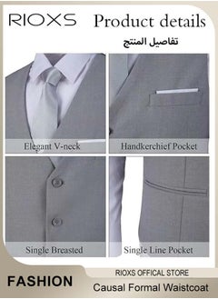 RIOXS Men's Suit Vest,Causal Formal Waistcoat,V-neck Suit Vests,Four Buttons Blazer Slim Vest Top,Solid Color Single Breasted Business Suits Skinny Vest,Wedding Party Dress Waistcoat  - Image 4