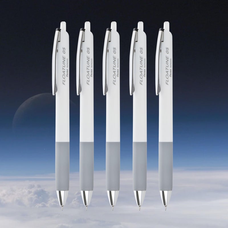 Pentel Floatune Retractable Rollerball, 0.5mm Fine Point, Black Ink, 5-pk (BZN205PF5A) - Image 2