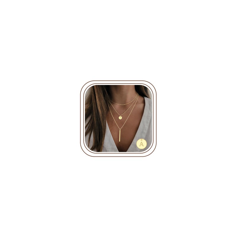 Vjoypro Layered Initial Necklaces for Women, 14K-Gold-Plated Necklace for Women Coin Pendant Initial A Letter Necklace Dainty Layering Necklaces Womens Jewelry - Image 1