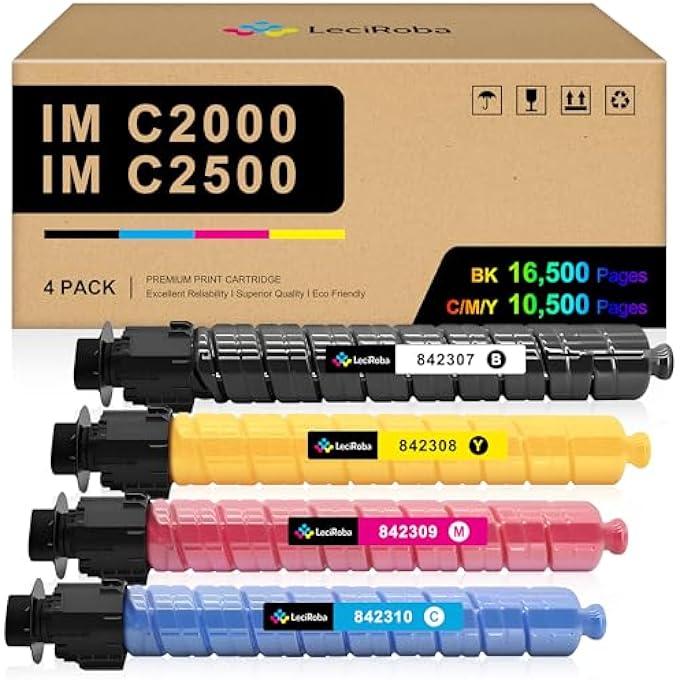 COMPATIBLE IM C2500 C2000 TONER CARTRIDGE REPLACEMENT FOR RICOH 842307 842310 842309 842308 FOR RICOH IM C2500 IM C2000 PRINTER (4-PACKS, B/M/C/Y) - Image 2