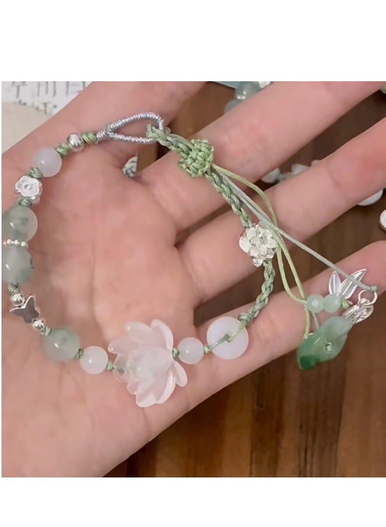 LOVET Lotus leaf lotus flower safe glass braided bracelet - adjustable, niche and unique, drawstring accessory for jewelry.。one size - Image 2