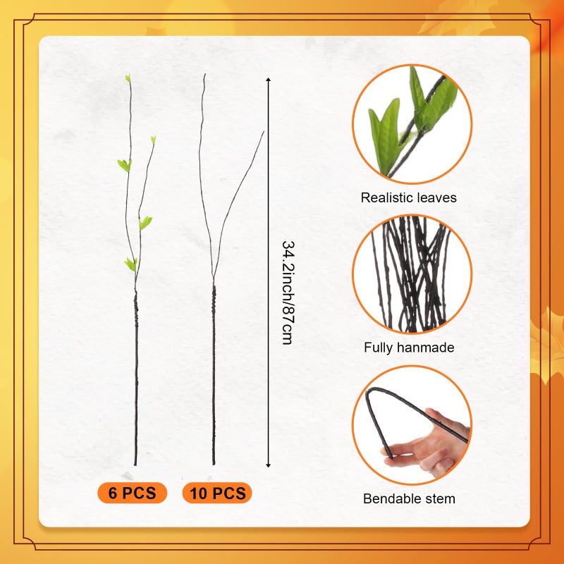 Solsew 16 Pcs Curly Willow Branches for Vase, 10 Pcs 29.1'' Artificial Curly Willow Black Branches 6 Pieces 33.8'' Faux Ficus Twigs Plants Fake Leaf Greenery Stems for Wedding Home Office Decoration - Image 3