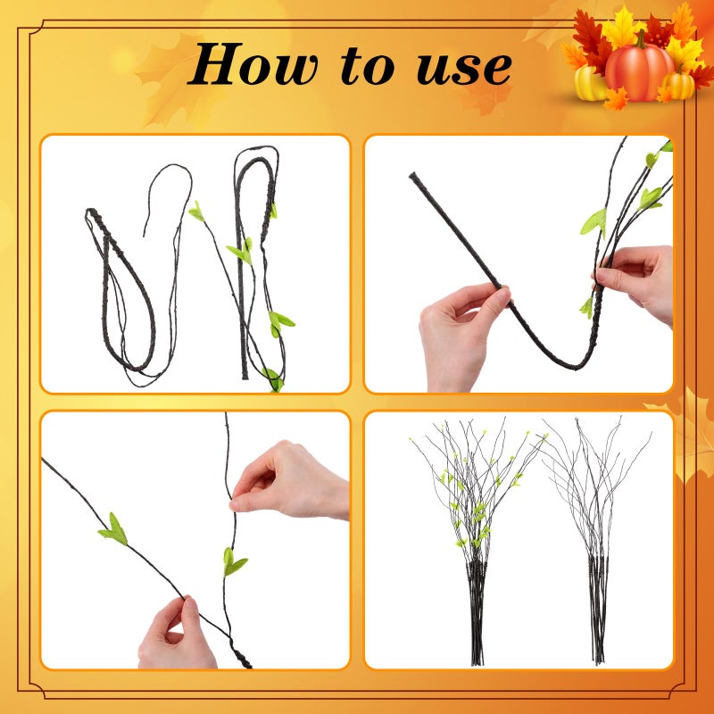 Solsew 16 Pcs Curly Willow Branches for Vase, 10 Pcs 29.1'' Artificial Curly Willow Black Branches 6 Pieces 33.8'' Faux Ficus Twigs Plants Fake Leaf Greenery Stems for Wedding Home Office Decoration - Image 2