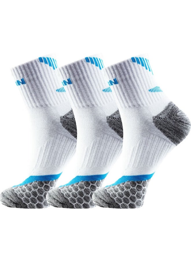 TAAN Badminton Socks, Sports Socks, Thickened Terry Bottom, High Tube Men'S Socks, T345 White And Blue, 3 Pairs - Image 1