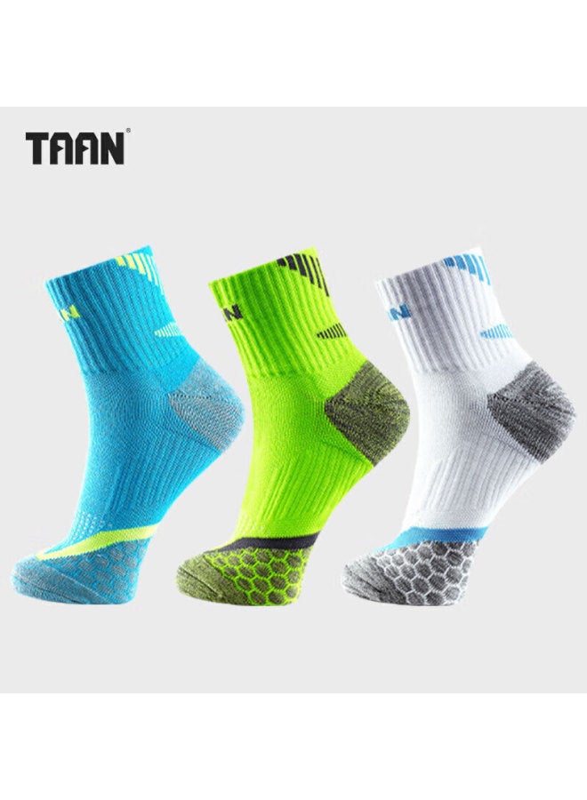Taan Badminton Socks, Sports Socks, Thickened Terry Bottom, High Tube Men's Socks, T345 White And Blue, 3 Pairs - Image 2