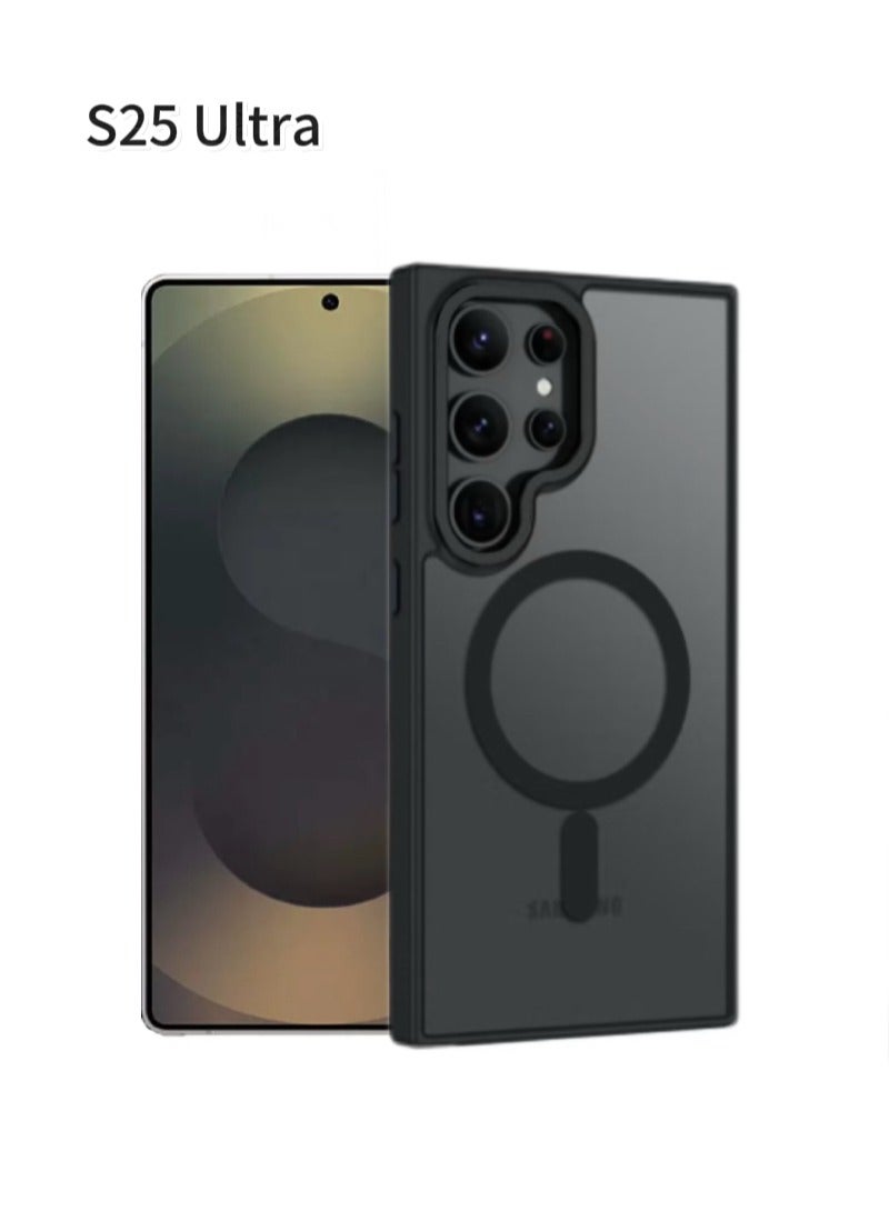 Suitable for Samsung S25 Ultra phone case, compatible with MagSafe, magnetic matte back cover with strong magnet, ultra-thin fully protected phone case, suitable for Galaxy S25 Ultra 5G (black)