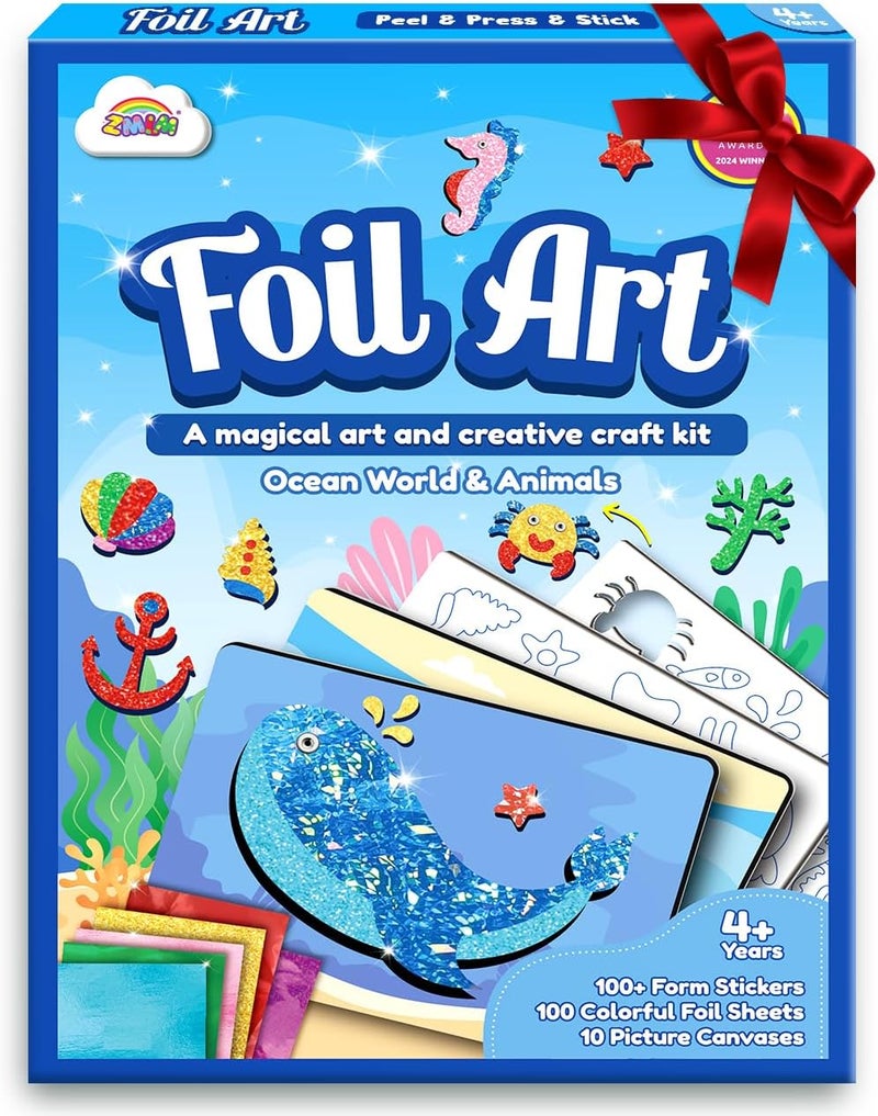 ZMLM Foil Art Kit for Kids - Arts Crafts Fun Mess Free Activity, Gifts for Ages 4 5 6 7 8 9 Girls Boys, Crafts for Kids Creative Birthday Easter Basket Stuffers Gifts Toys (Ocean) - Image 1