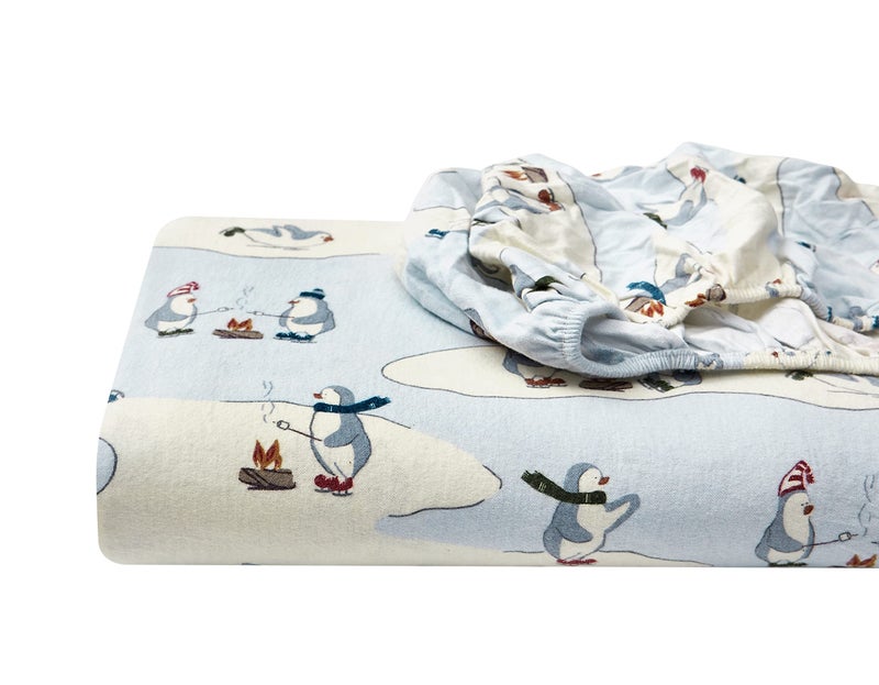Eddie Bauer - Flannel Sheets Queen Size, Anti-Pilling & Wrinkle Resistant Cotton, Bed Sheets with Matching Pillowcases & Fitted Sheet (Skating Penguin Light Blue) - Image 5
