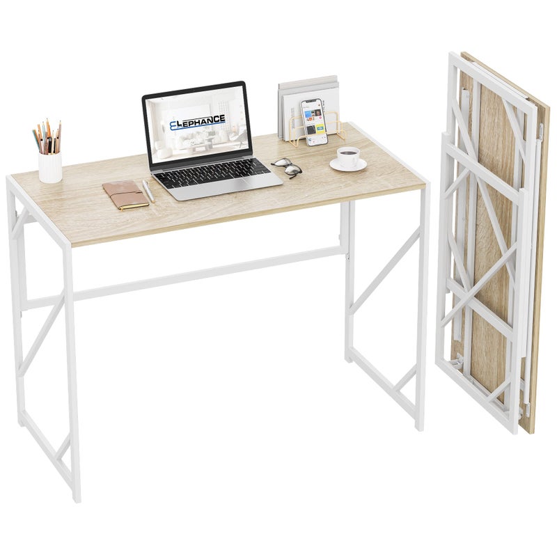 Elephance Folding Desk Writing Computer Desk for Home Office, No-Assembly Study Office Desk Foldable Table for Small Spaces - Image 1