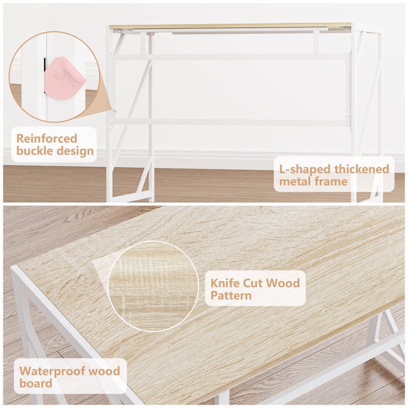 Elephance Folding Desk Writing Computer Desk for Home Office, No-Assembly Study Office Desk Foldable Table for Small Spaces - Image 4