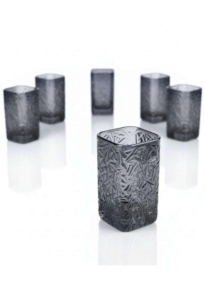 كذا هوم كاسا هوم طقم 6 أكواب زجاجية مدخنة مربعة منقوشة 250مل أدوات مطبخ مصر - Image 1