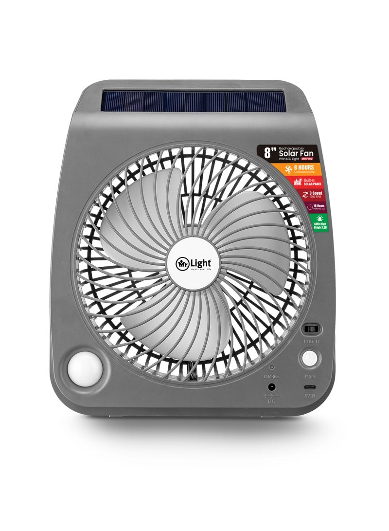 مستر لايت مروحة طاولة تعمل بالطاقة الشمسية قابلة لإعادة الشحن مقاس 8 بوصات مع إضاءة LED - Image 1