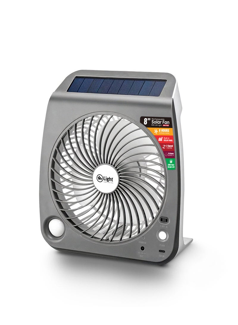 مستر لايت مروحة طاولة تعمل بالطاقة الشمسية قابلة لإعادة الشحن مقاس 8 بوصات مع إضاءة LED - Image 2