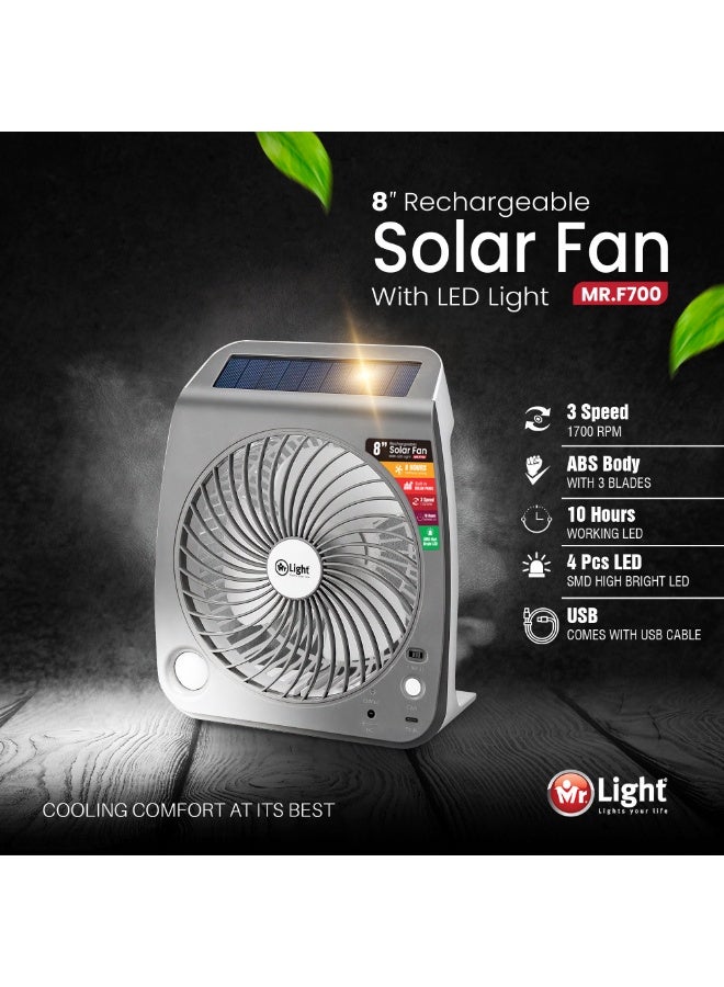 مستر لايت مروحة طاولة تعمل بالطاقة الشمسية قابلة لإعادة الشحن مقاس 8 بوصات مع إضاءة LED - Image 3