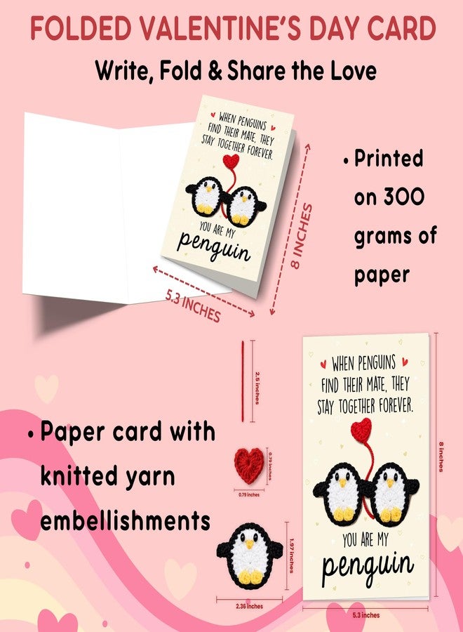 HUNIGIFT Valentines Day Card for Couple, Him, Her - Anniversary Valentines Day Birthday Penguin Gifts for Boyfriend Girlfriend Husband Wife - 5.3''x 8.0'' You Are My Penguin Crochet Card & Envelope - Image 2