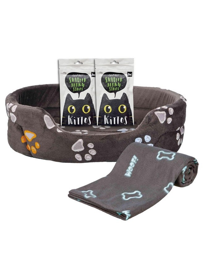 Trixie Pet Winter Combo for Cat-Barney Fleece Blanket(150X100cm),Taupe+Jimmy Bed(55x45cm)+Snapper Jerky StripsCats Treats(Pack of 2) - Image 1