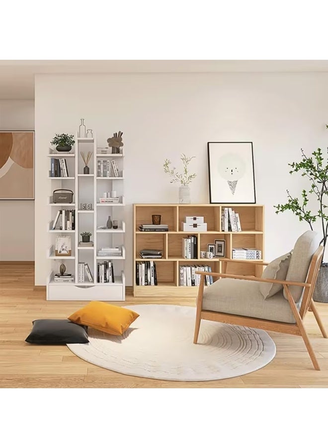 erorex White Wooden Display Storage Shelf with 18 Tiers, Designed for Corners, Featuring a Drawer for Organizing CDs and Movies, Suitable for Living Rooms, Bedrooms, and Offices - Image 2