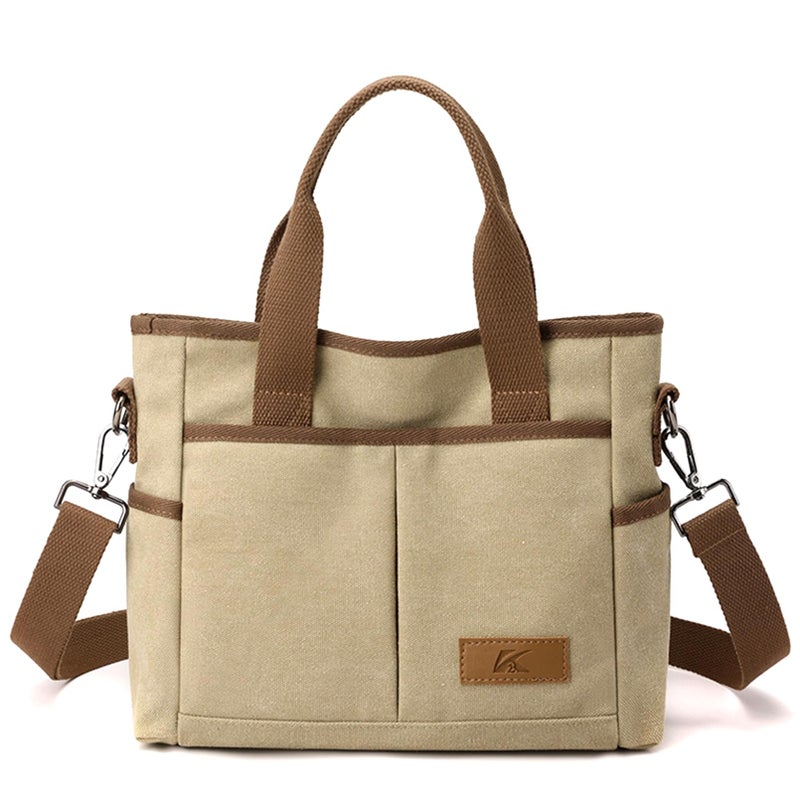 Sunshinejing Women's Small Canvas Tote Purses Casual Multi-pocket Shoulder Crossbody Bag Everyday Handbags (Khaki) - Image 1