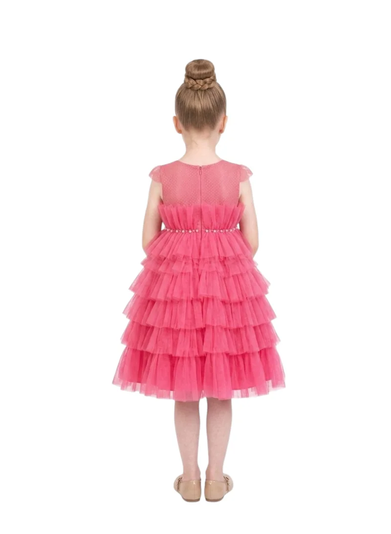 Bidani  Sleeveless Tiered Tulle Girls Party Dress - Hot Pink for Women | Best Price UAE