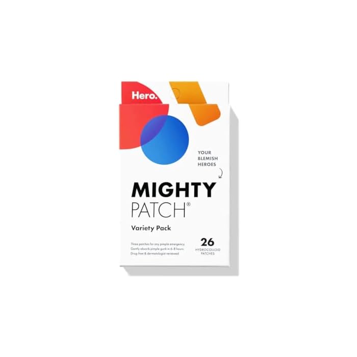 Mighty Patch™ Variety Pack from Hero Cosmetics - Hydrocolloid Acne Pimple Patches for Covering Zits and Blemishes, Spot Stickers for Face and Skin, Korean Skin Care, 26 ct