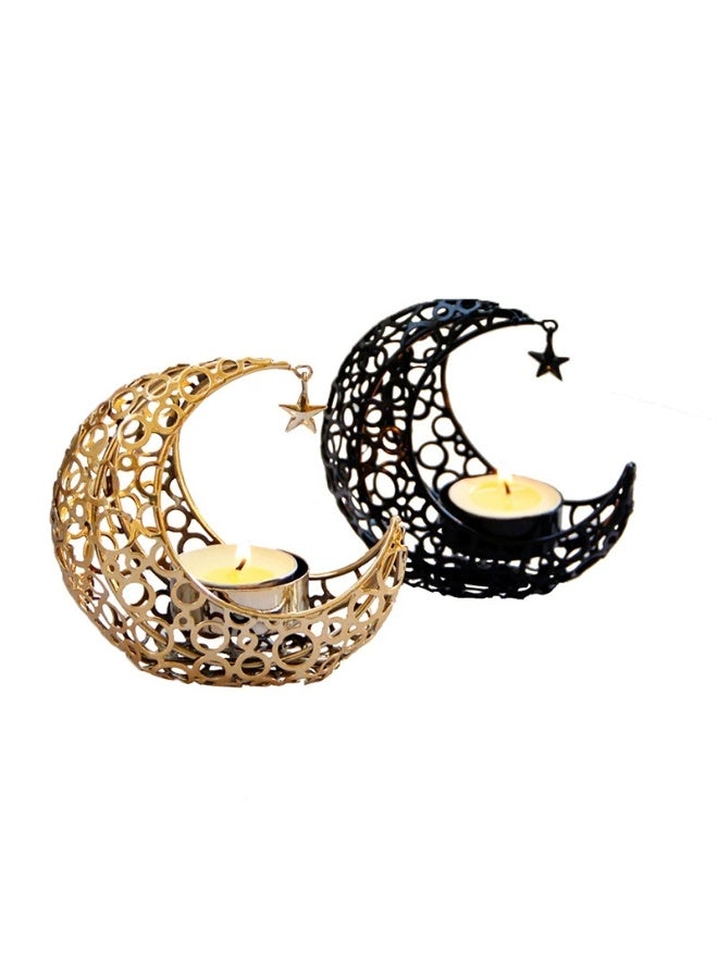 Metal Moon Star Candle Holder, Hollow Crescent Tealight Stand, Ramadan & Eid Home Decoration Ornament - Image 1