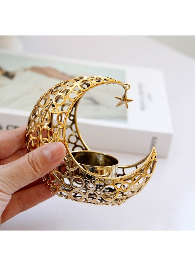 Metal Moon Star Candle Holder, Hollow Crescent Tealight Stand, Ramadan & Eid Home Decoration Ornament - Image 4