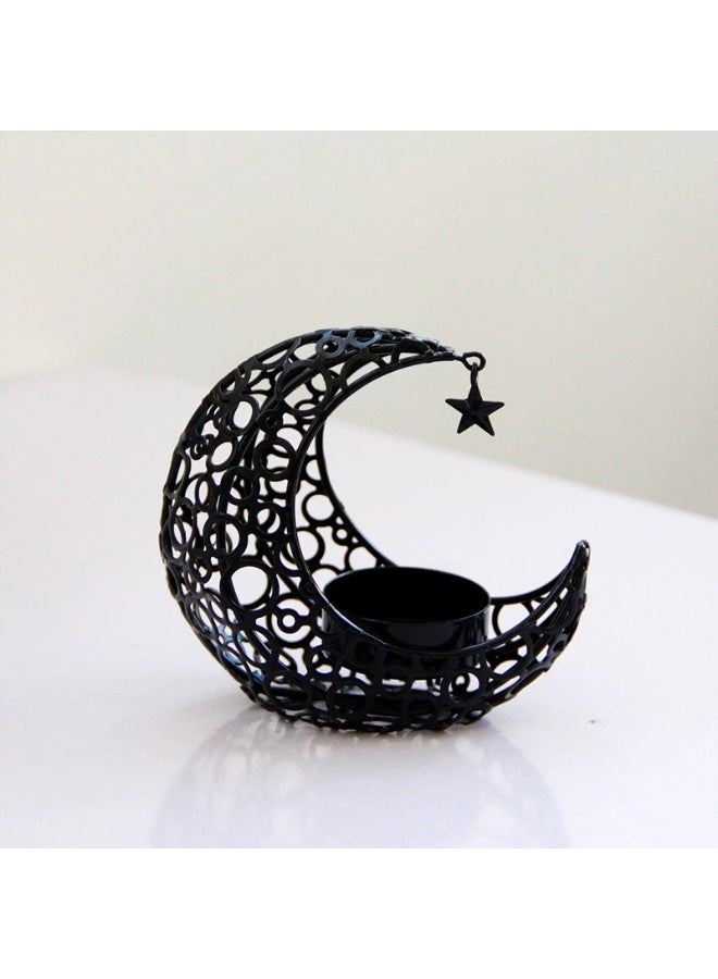 Metal Moon Star Candle Holder, Hollow Crescent Tealight Stand, Ramadan & Eid Home Decoration Ornament - Image 3