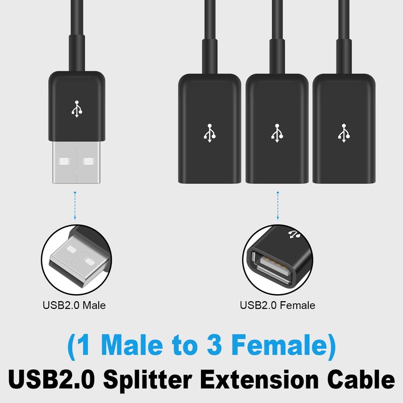 دوتك كابل محول USB Y من من نوع 3 في 1 بطول 1 قدم/30 سم، يحول من منفذ USB2.0 ذكري إلى 3 منافذ أنثوية، يدعم الشحن ونقل البيانات لأجهزة اللابتوب، لوحات المفاتيح، وحدات التخزين الفلاشية (1 إلى 3 منافذ). - Image 4