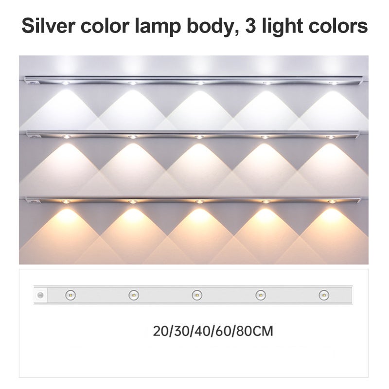 Intelligent LED human body sensor lamp rechargeable lamp cabinet cabinet lamp bar Space Silver (Trichromatic Dimming) 40CM Space Silver (Trichromatic Dimming) - Image 4
