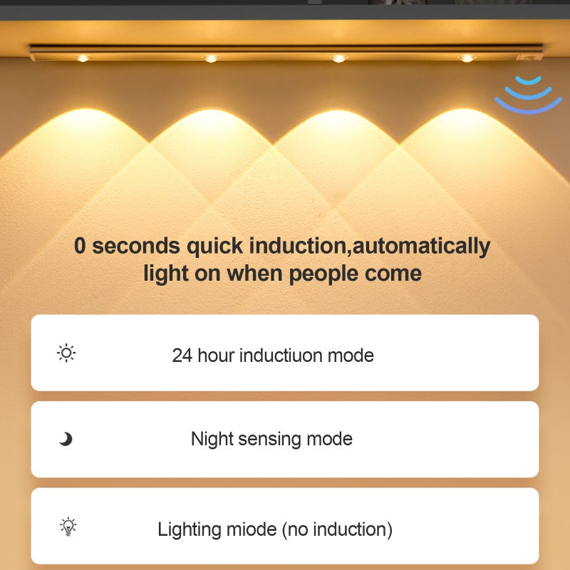 Intelligent LED human body sensor lamp rechargeable lamp cabinet cabinet lamp bar Space Silver (Trichromatic Dimming) 40CM Space Silver (Trichromatic Dimming) - Image 2