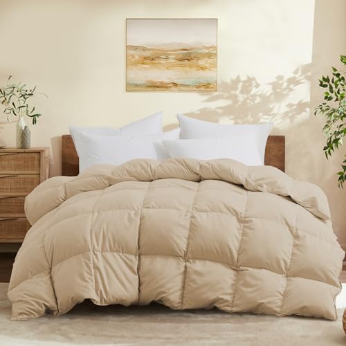 Joysoul Feather Down Fiber Comforter Queen Size All Season Ultra Soft Goose Down Feather Fiber Fill Duvet Insert Luxury Hotel Dark Gray with 8 Corner Tabs Ginger Yellow 88 X 88 - Image 1