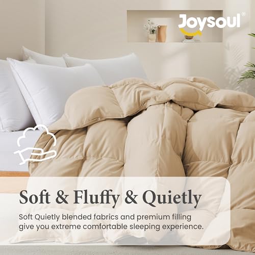 Joysoul Feather Down Fiber Comforter Queen Size All Season Ultra Soft Goose Down Feather Fiber Fill Duvet Insert Luxury Hotel Dark Gray with 8 Corner Tabs Ginger Yellow 88 X 88 - Image 3