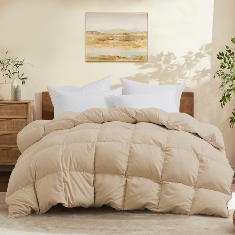 Joysoul Feather Down Fiber Comforter Queen Size All Season Ultra Soft Goose Down Feather Fiber Fill Duvet Insert Luxury Hotel Dark Gray with 8 Corner Tabs Ginger Yellow 88 X 88 - Image 2