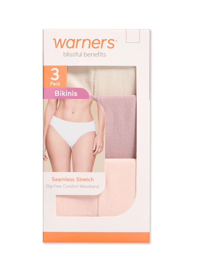 Warner's WarnersÂ® Blissful Benefits No Pinching No ProblemsÂ® Dig-Free Seamless Stretch 3-Pack Bikini WRW251BK10 - Image 2