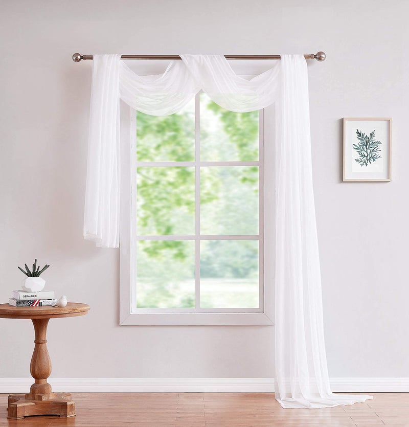 LinenZone White Window Scarf Valance in 144 Inch Size. Use Window Scarves as Canopy Bed or Backdrop Curtains, Curtain Scarf, or Sheer Fabric for Draping. (Amazing 55 x 144, White) - Image 1
