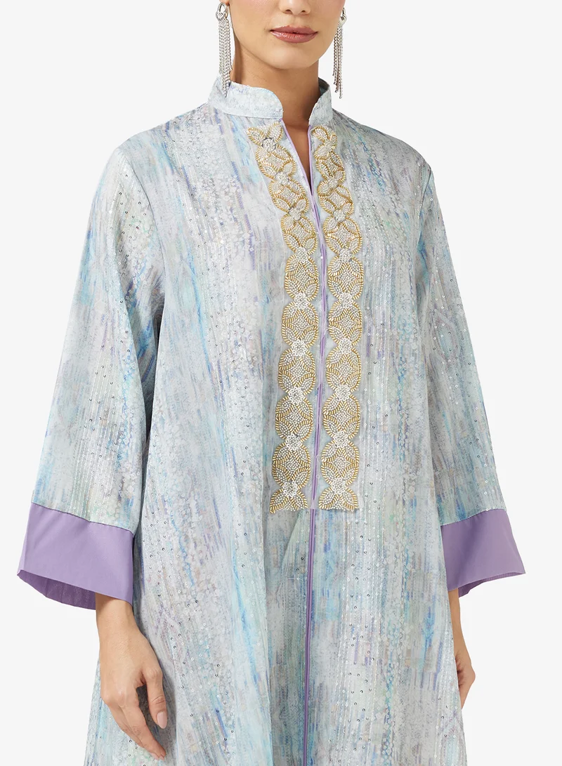 Khizana Printed Jalabiya Embroidered Neck